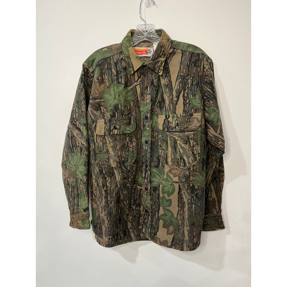 Winchester Mens Tree Bark Camo Button Down Shirt Cotton Hunting Medium